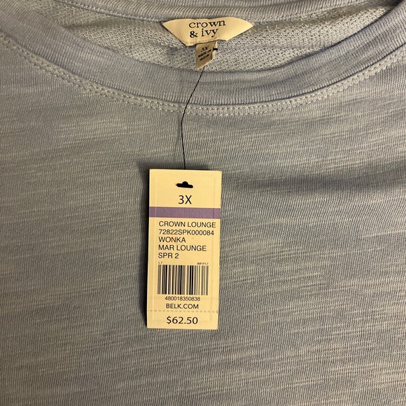 NWT Crown & Ivy Soft Blue Eyelet Lace Detail Long Sleeved Sweater‎ Size 3X - Picture 4 of 9